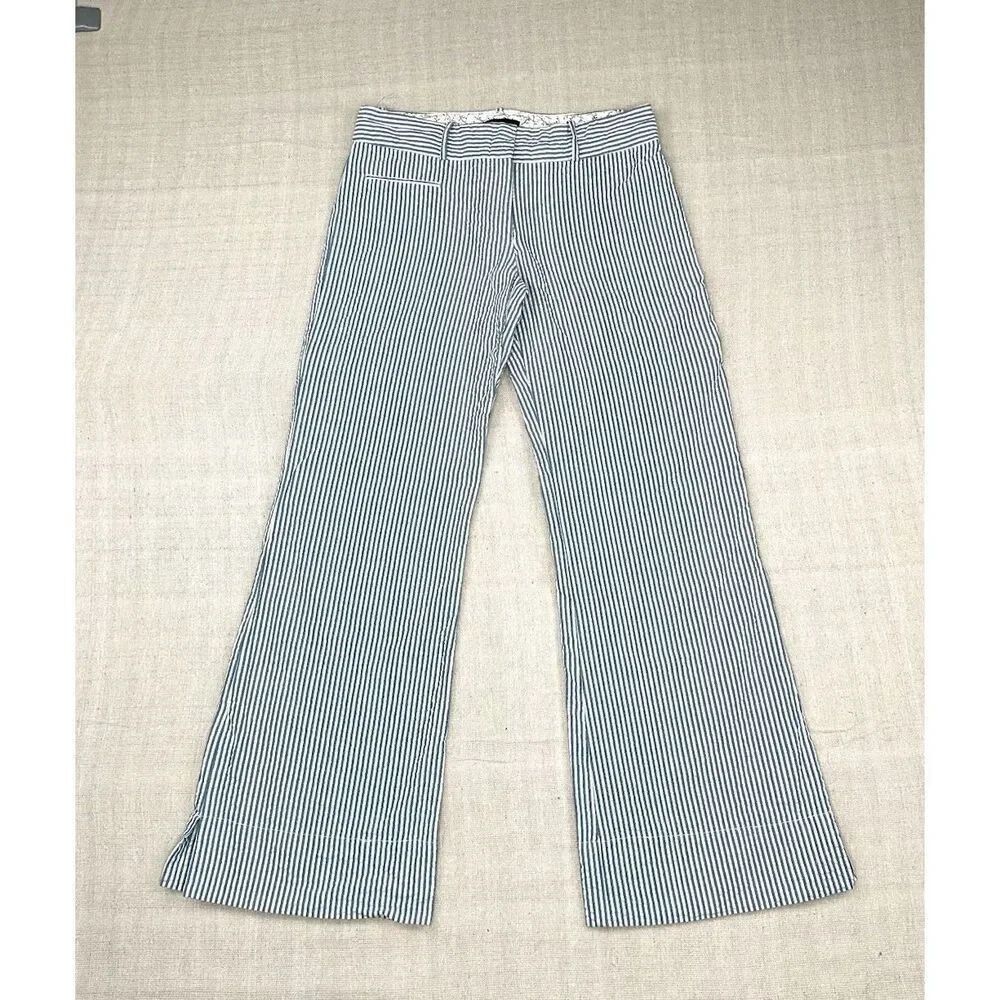 BCBG Wide Leg Size 4 Pinstripe Waffle Pants Blue & White Women’s Sailor Button